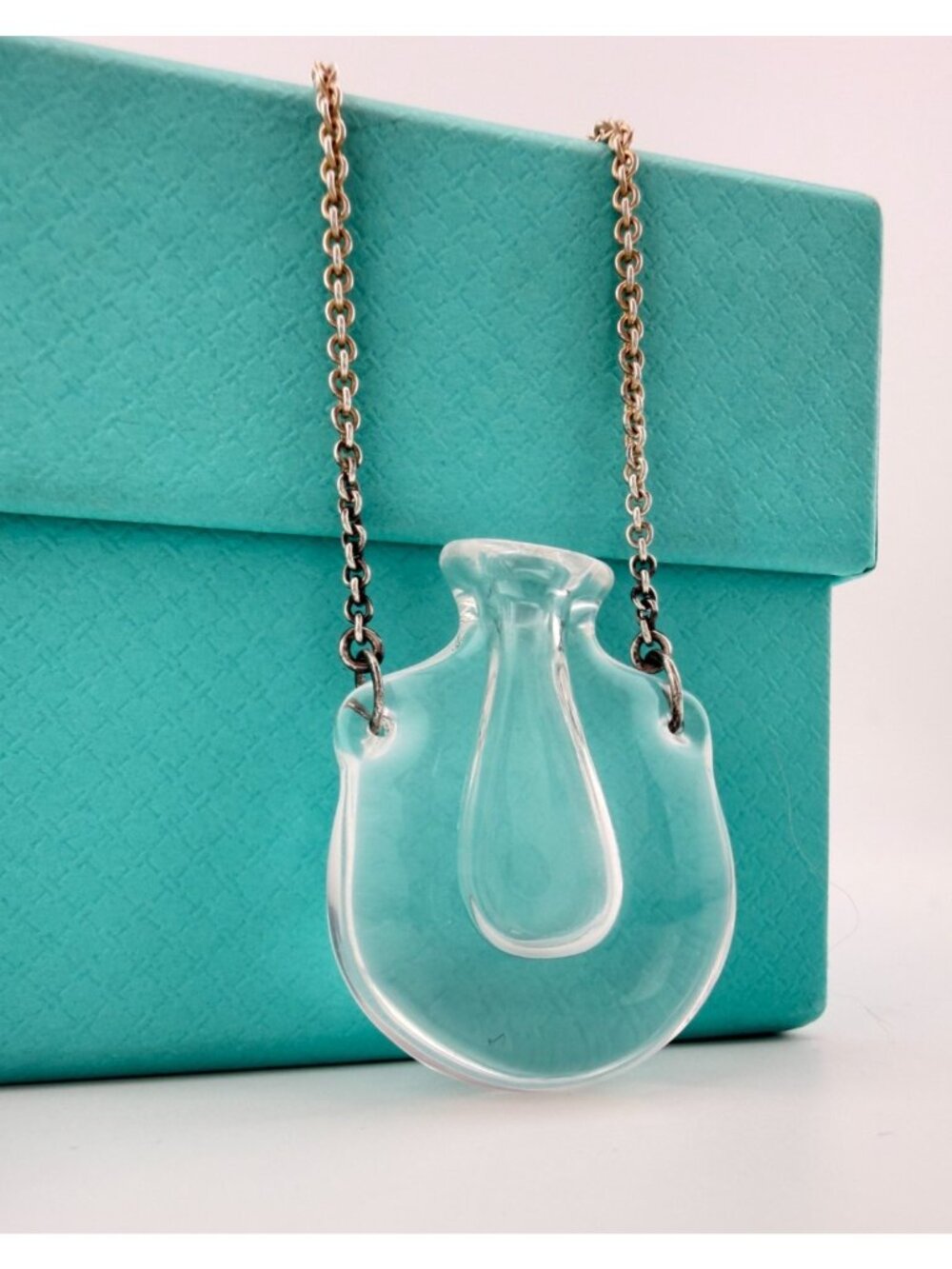 RARE Tiffany & Co. Elsa Peretti Rock Crystal Bottle Sterling Silver Necklace 28"